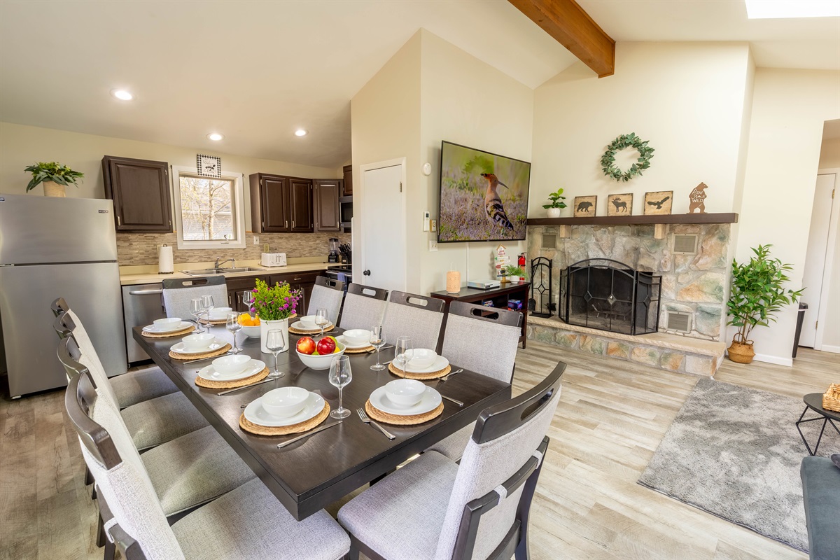A spacious dining area with plenty of room for the entire group to gather, connect and enjoy meals together