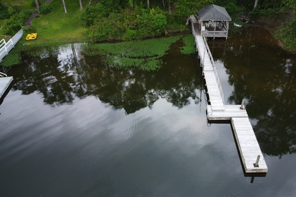 Our private gazebo & dock for boating, swimming, and water sports! Covered gazebo with plenty of seating!