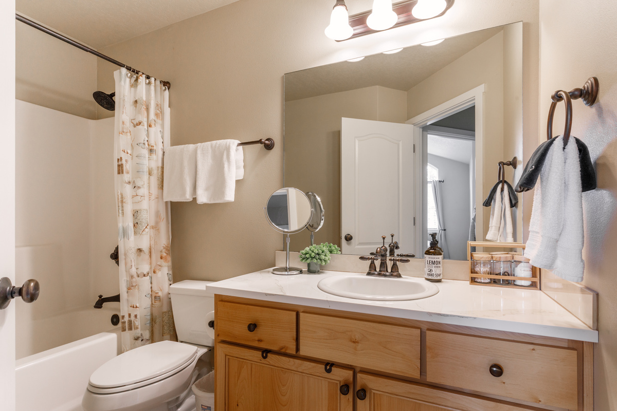 Full bathroom with a tub on the second floor.