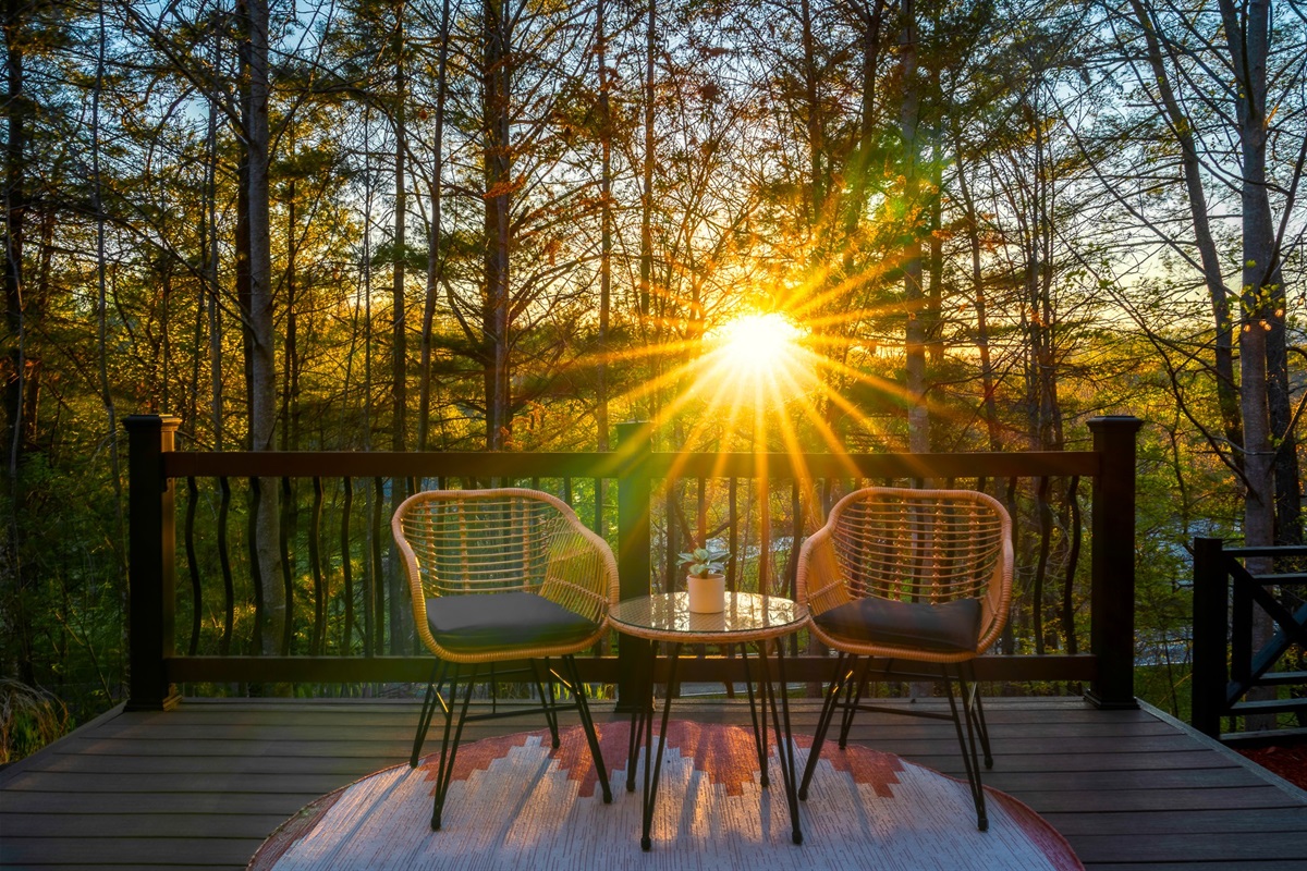 Barrel sauna tucked into the trees - an ideal way to unwind after hiking near the Blue Ridge Parkway