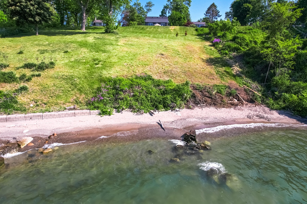 the beach at the bottom of the bluff