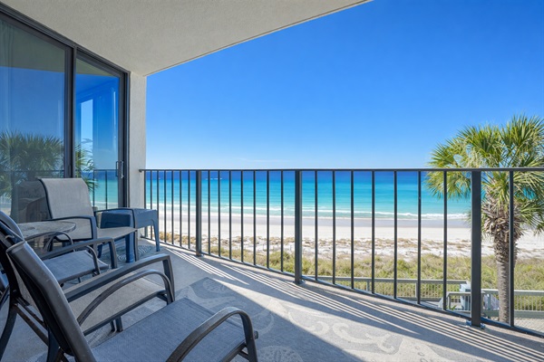 Enjoy the best sunset views from the private balcony. Enter the balcony from the master or the living room