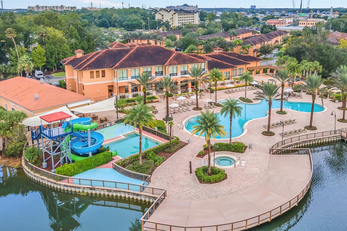 Resort clubhouse on the water
