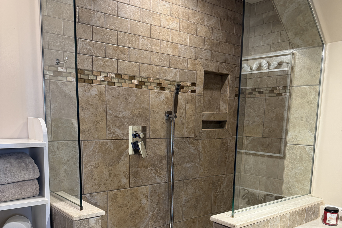 Bathroom with large tiled shower