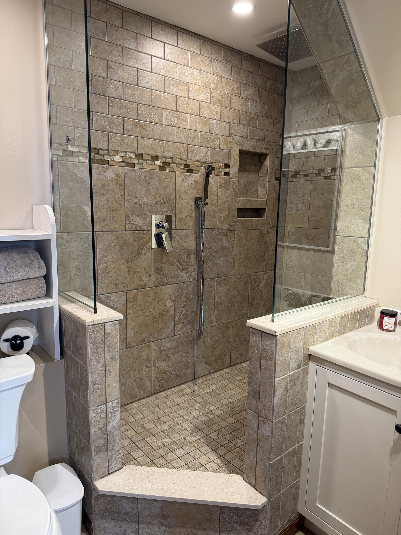 Bathroom with large tiled shower