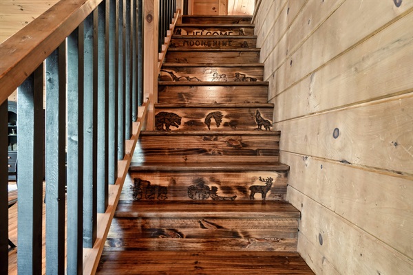 Custom carvings on staircase