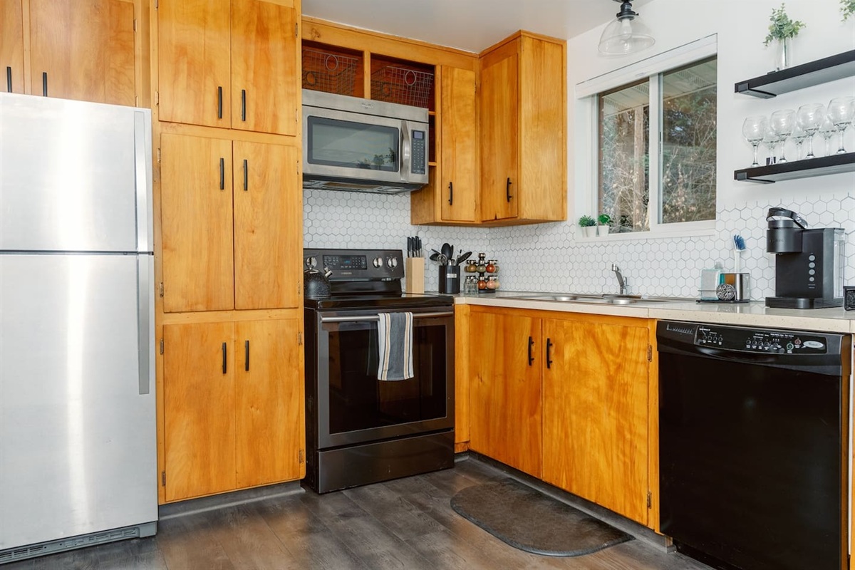 Kitchen details. We do offer a dual Keurig, with regular sized coffee pot now!
