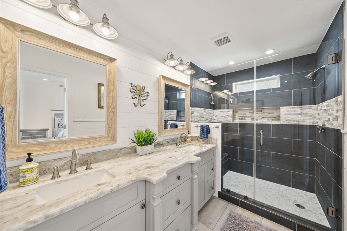 Huge walk in shower.