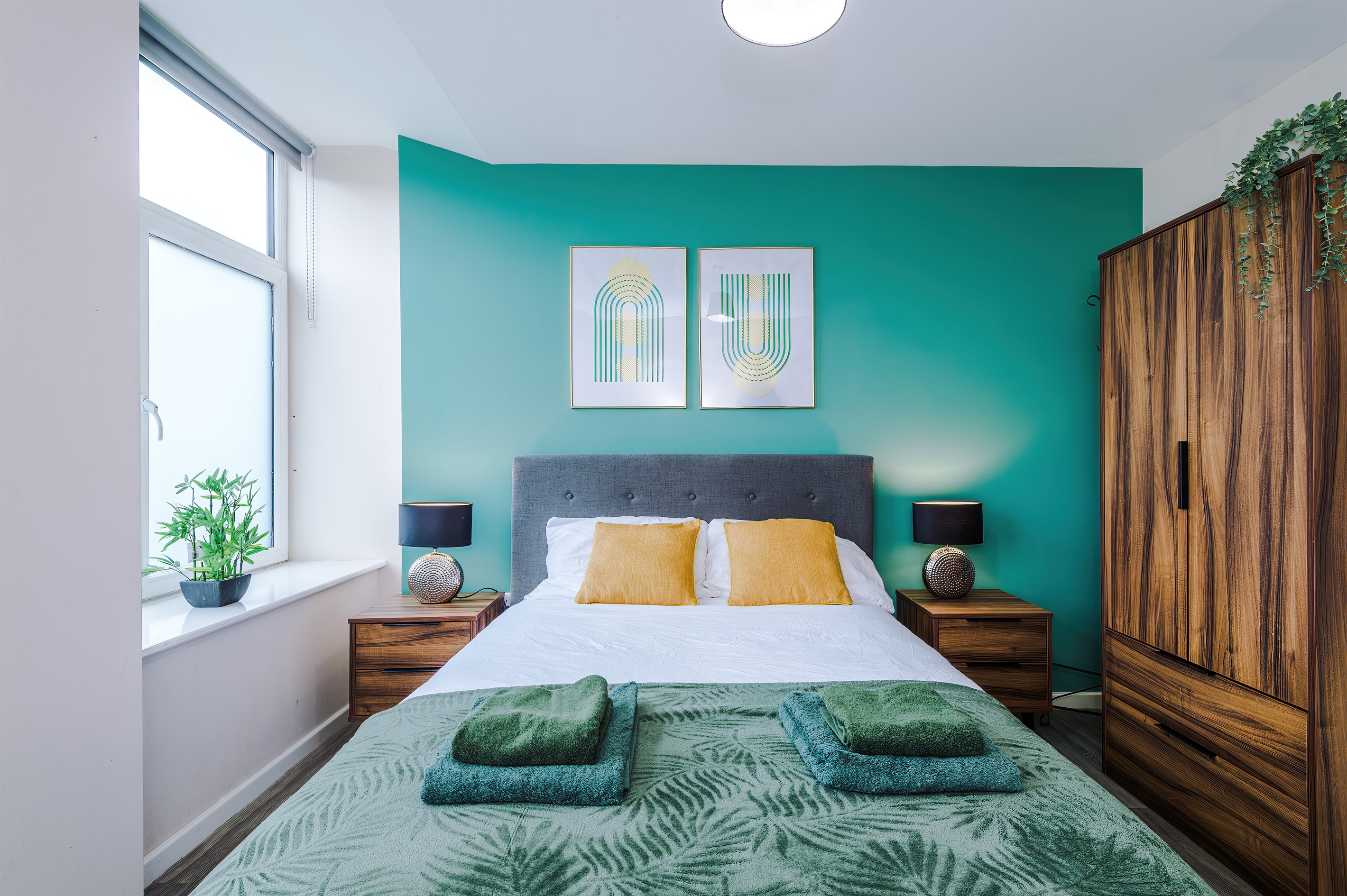 Bedroom 1 benefits from a hotel comfort large double bed, wardrobe with hangers & blackout blinds 