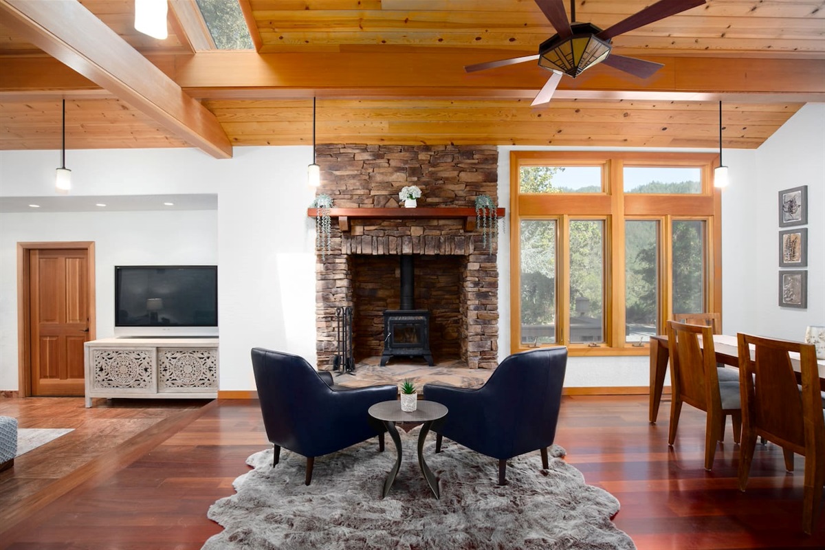 Snuggle up with hot cocoa by our cozy fireplace seating!