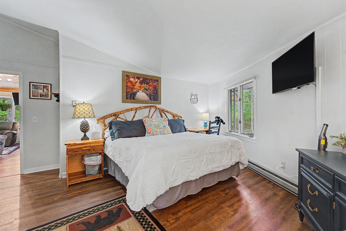 Custom King Log Bed with Touches of Home and Family Throughout