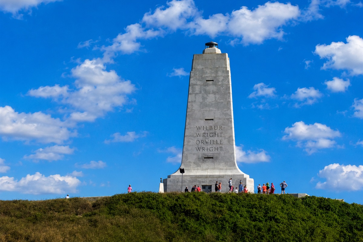 Wright Brothers Memorial — salty air, bright clouds, historic landmark