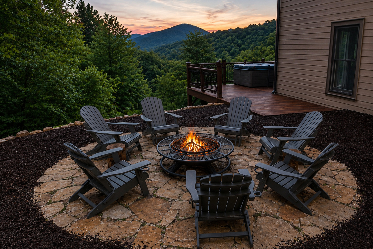 Gather around the fire pit as the sun sets behind the Blue Ridge Mountains, the perfect place to relax, reconnect, and soak in unforgettable views. * Fire Pit (Available Year Round)