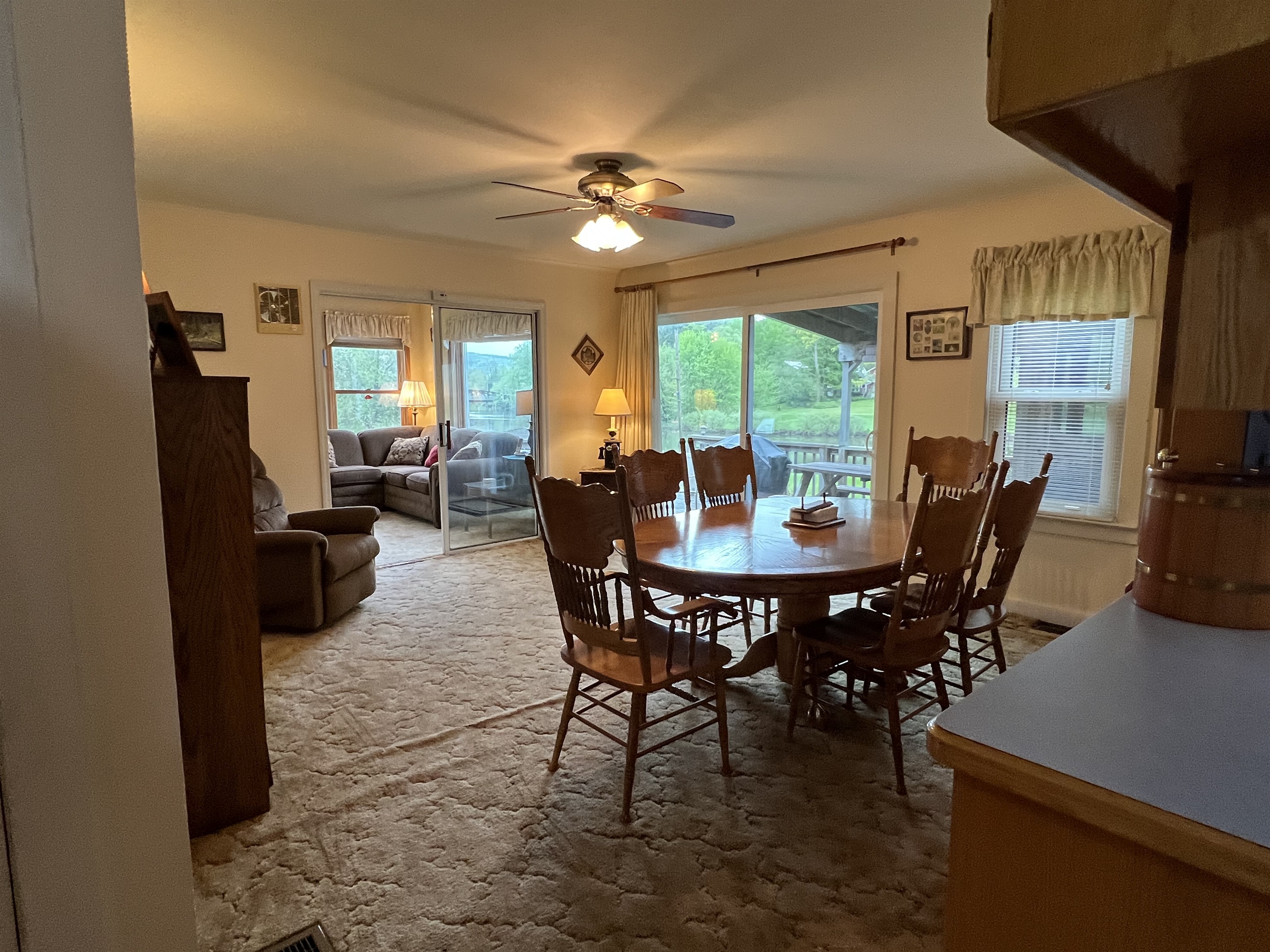 Dining area, deck, family room