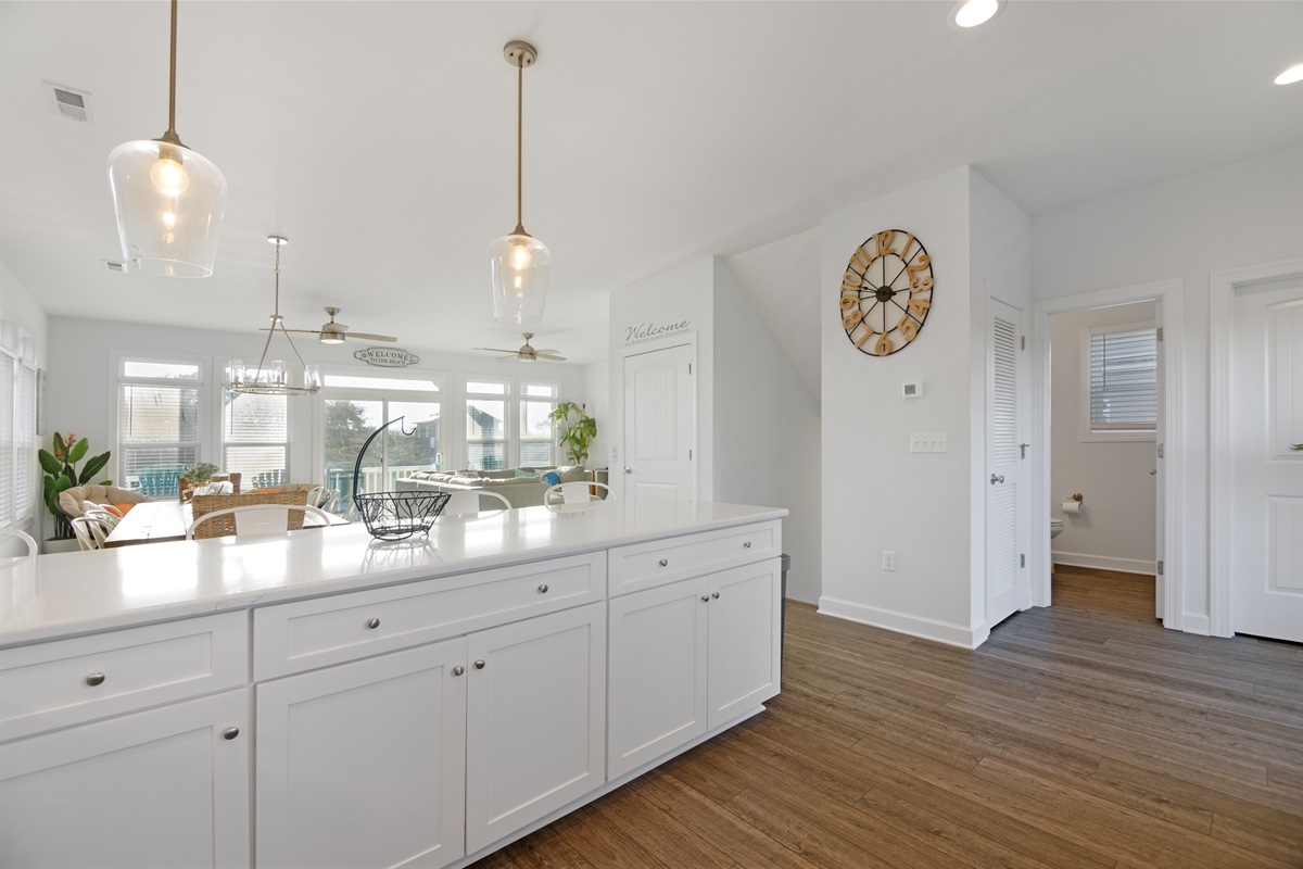 Seamless flow between cooking, dining, and relaxing - all located on the second floor