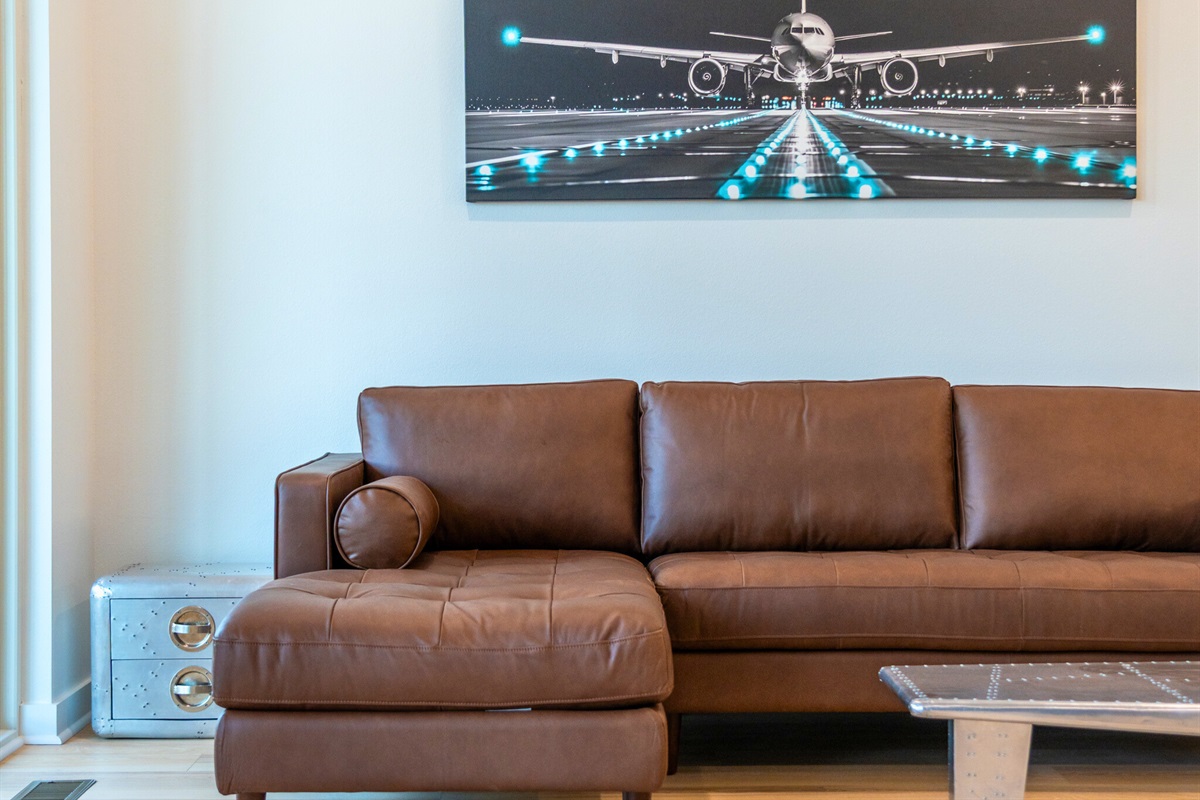 Inside, comfortable seating provides an easy place to unwind after time spent on the lake.