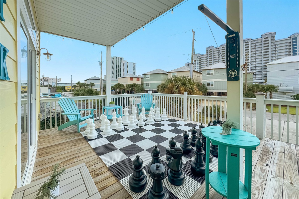 Life-size chess set for endless fun on the deck.