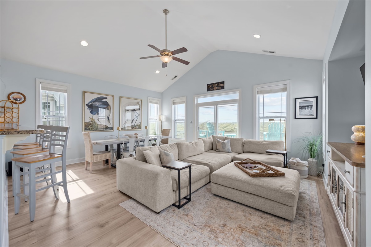 Plenty of room for large groups to spread out, dine, play games, or a cozy movie night on the couch