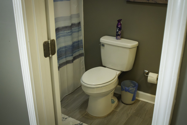 A panned out view of the master bathroom