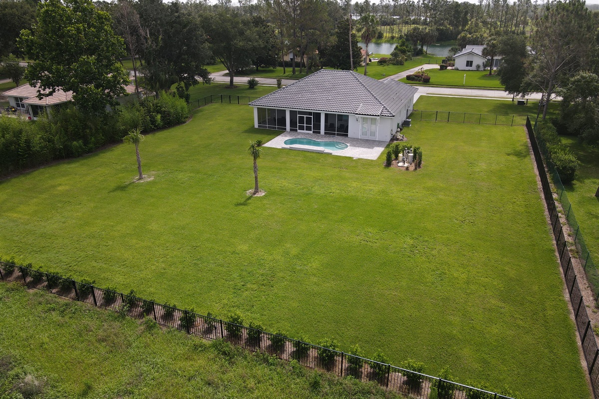 Drone view of backyard