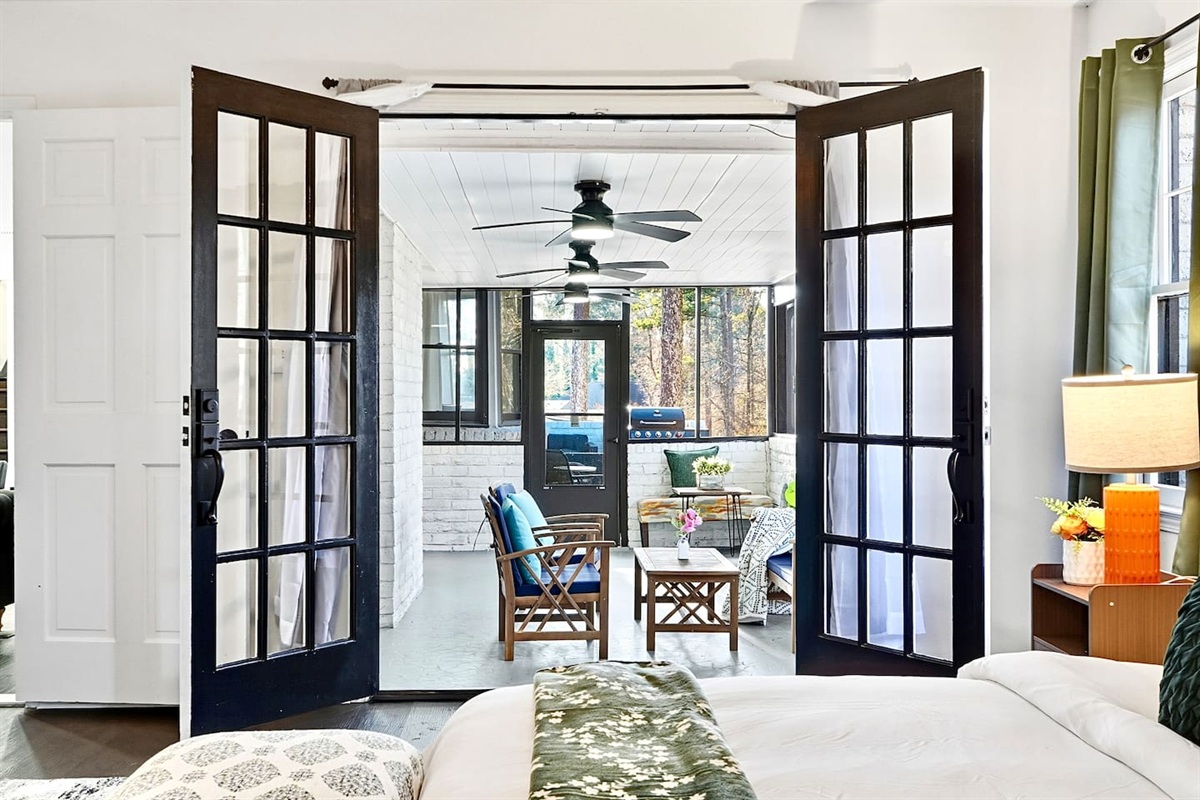 Spacious first-floor master bedroom located to the far right as you enter through the front door. This earthy, calming retreat features a king bed and smart TV. This room includes 2 full-body towels, 2 washcloths, and 2 hand towels for your stay.