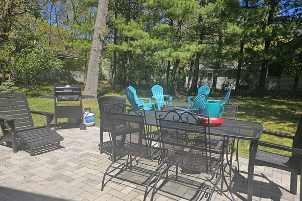 Patio with dining area + grill