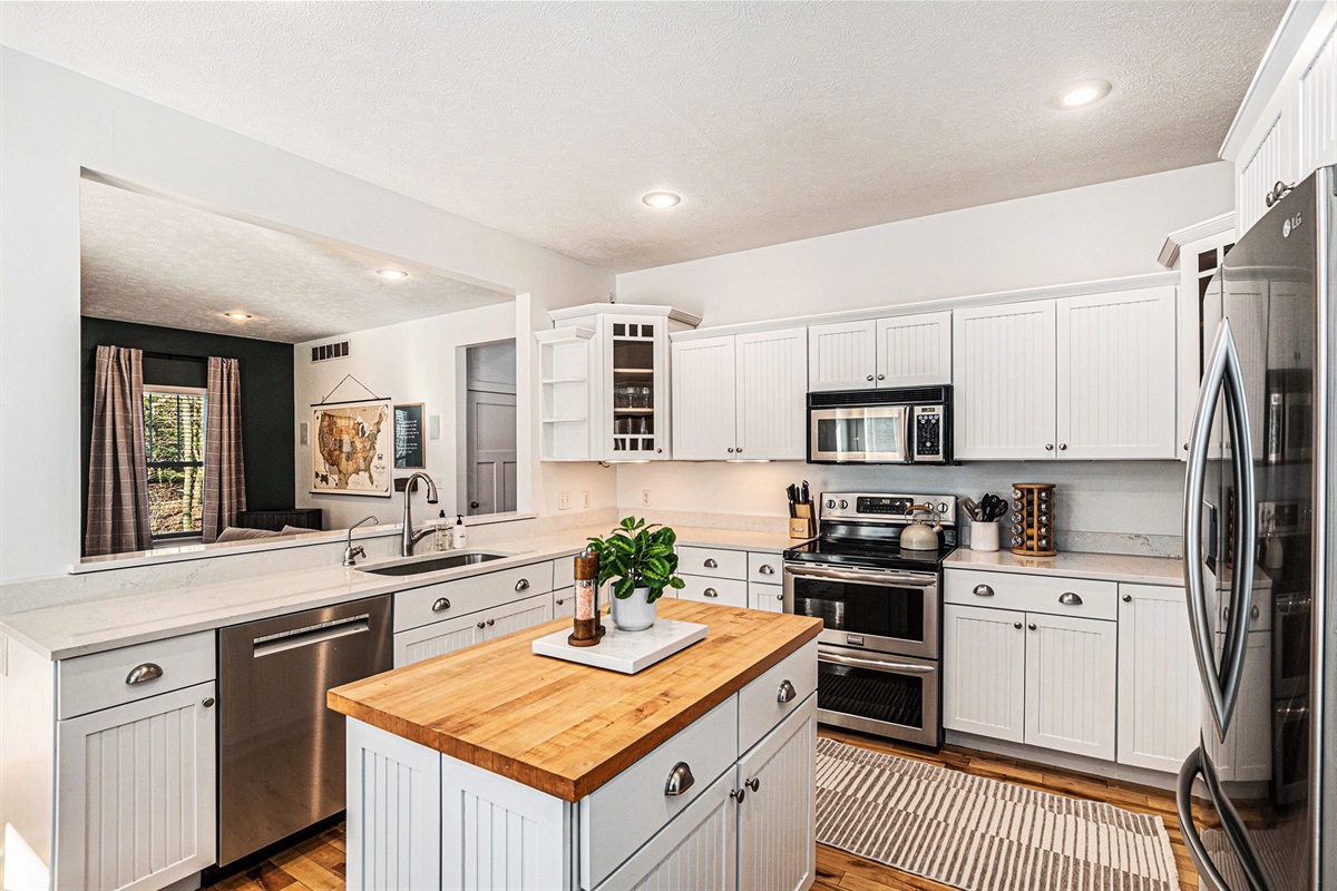 A fully stocked kitchen ready for pancake breakfasts or wine & charcuterie nights.