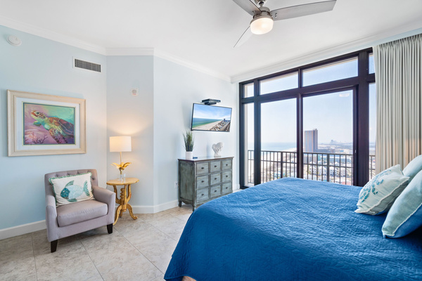 Master Bedroom with king bed, juliette balcony, & large master bath attached