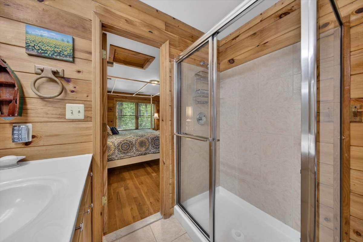 King suite includes a private bathroom retreat.