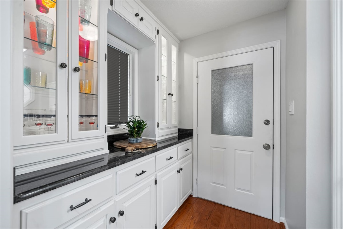 The Pantry is where you will find the makings for Smores and Pizza Dough for the Pizza Oven!  There are also a Ton of Serving Dishes and Small Appliances (crockpot, air fryer, etc.).