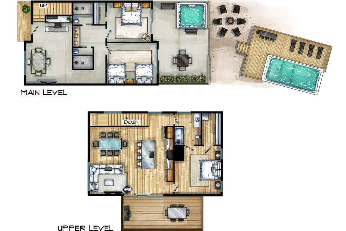 {Gallery House Floor Plan}
Thoughtfully designed for connection, comfort, and slow mountain mornings — with cozy gathering spaces, wellness amenities, and seamless indoor-outdoor living.