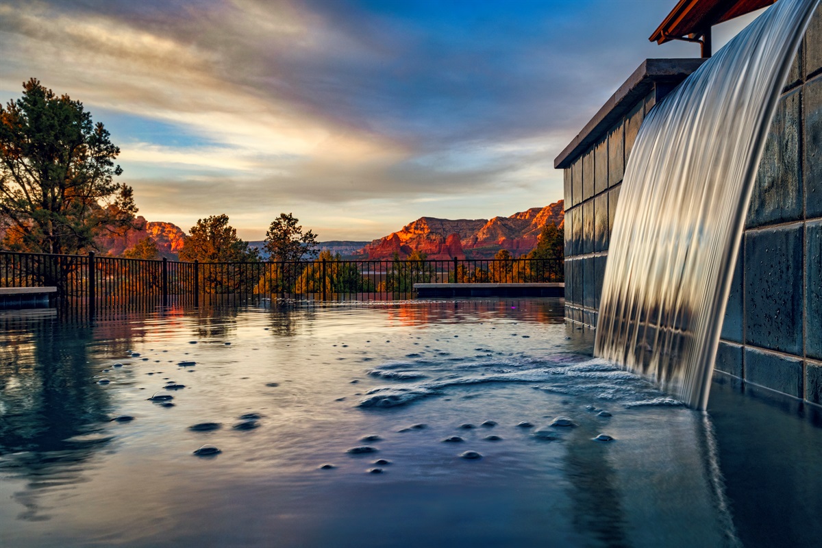 Relax to the sound of cascading water and mountain views.
