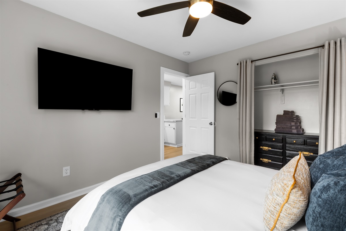 Spacious bedroom includes additional Smart TV to watch your favorite shows in bed
