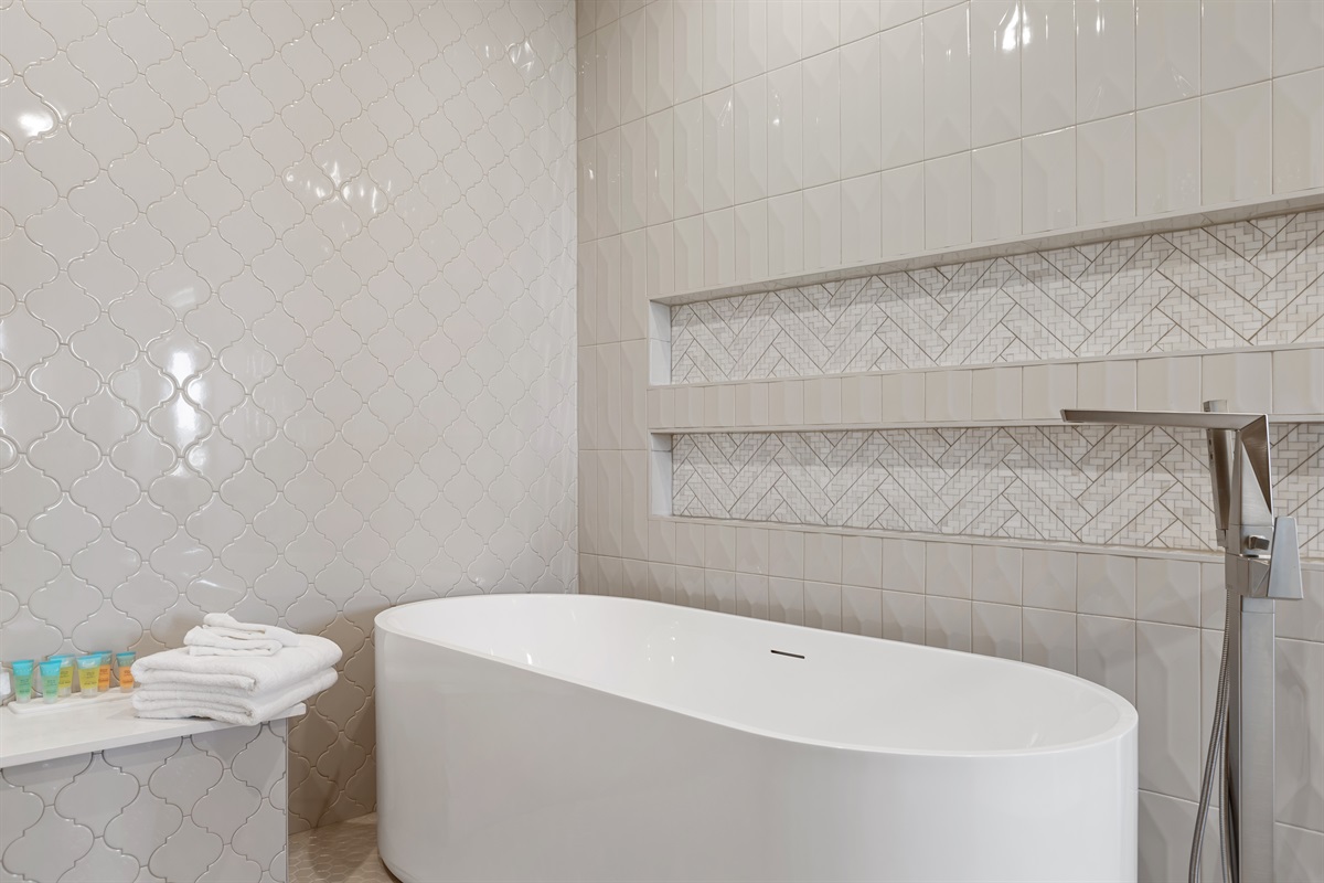 Soak the day away! Bath linens and soaps provided