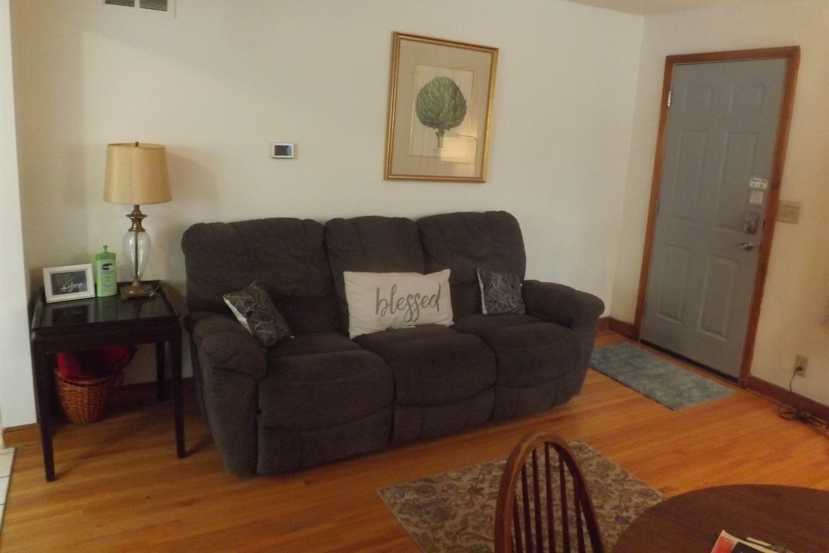 Reclining sofa with large Roku smart TV in living room