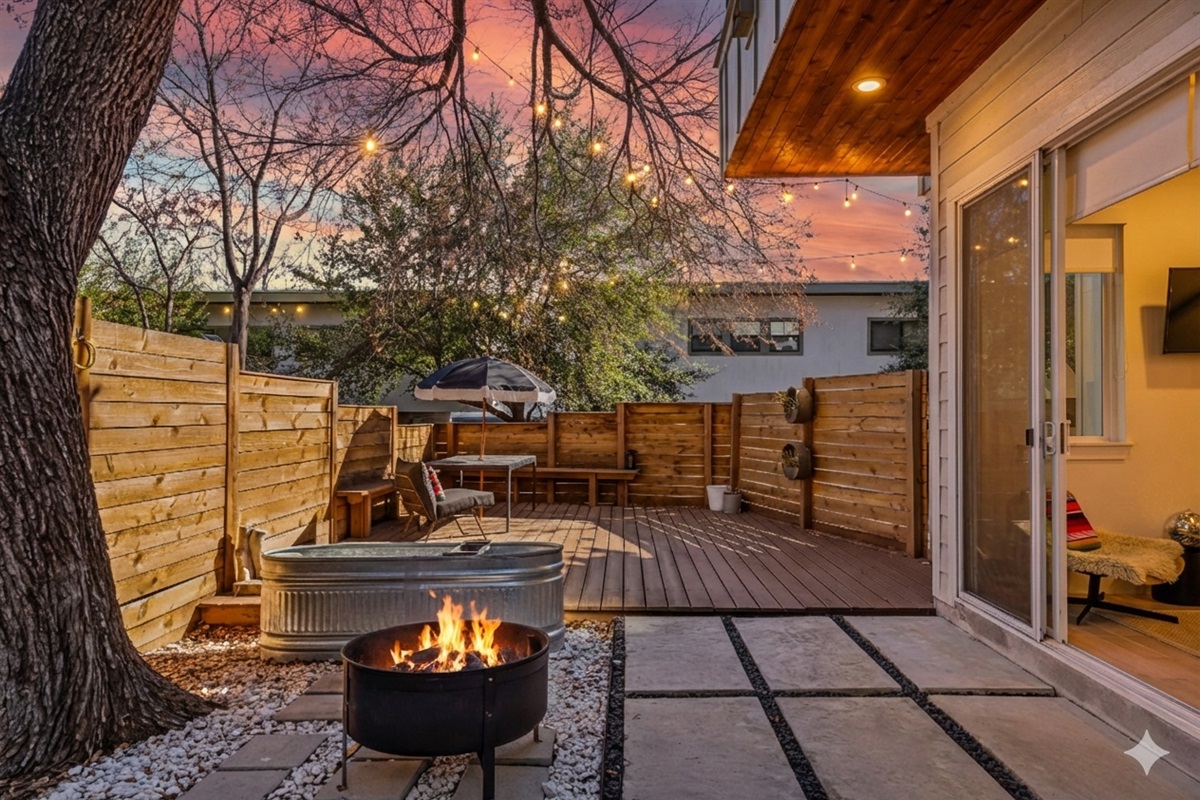 Inviting patio with fire pit—ideal for cozy evenings outdoors