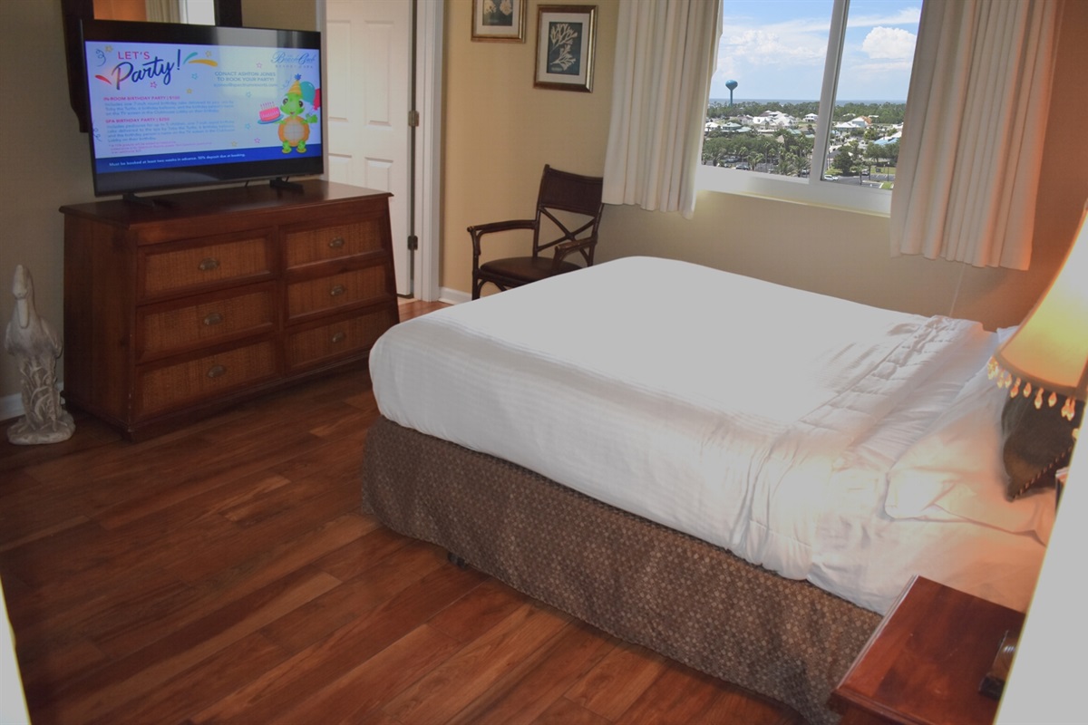 You will enjoy the HDTV, DVD player and blue skies from the master bed!