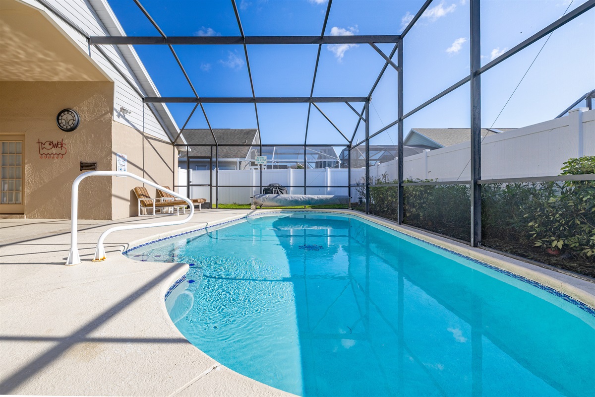 All of our pools have a rail for safety.