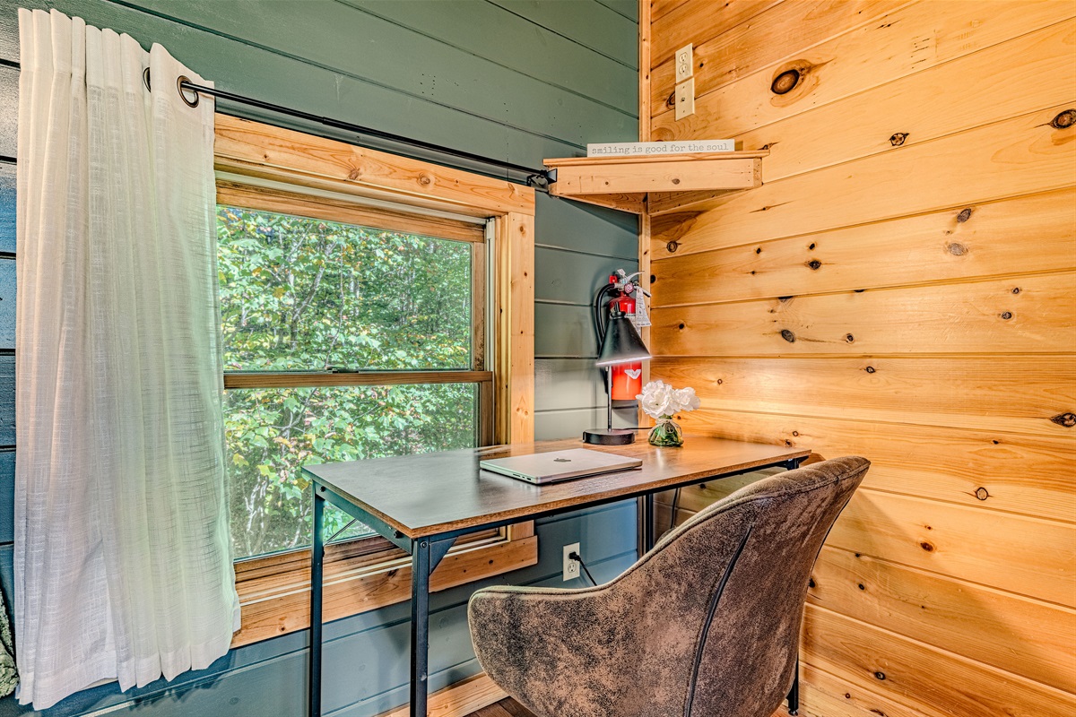 Work-from-anywhere comfort — cozy cabin vibes meet productivity