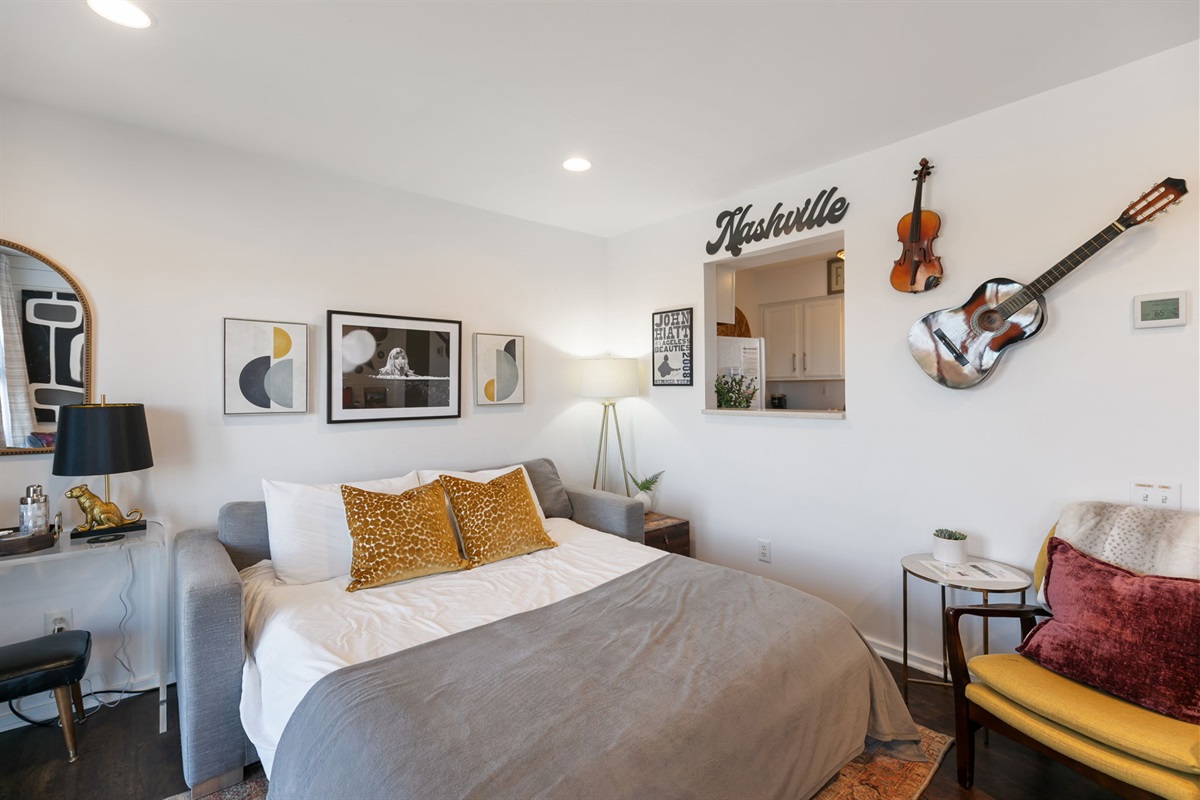 Fold out sofa bed in the living room