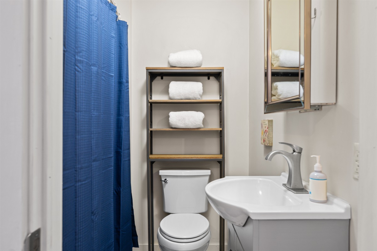 The full bathroom is centrally located on the upper floor between both bedrooms. Tub/Shower