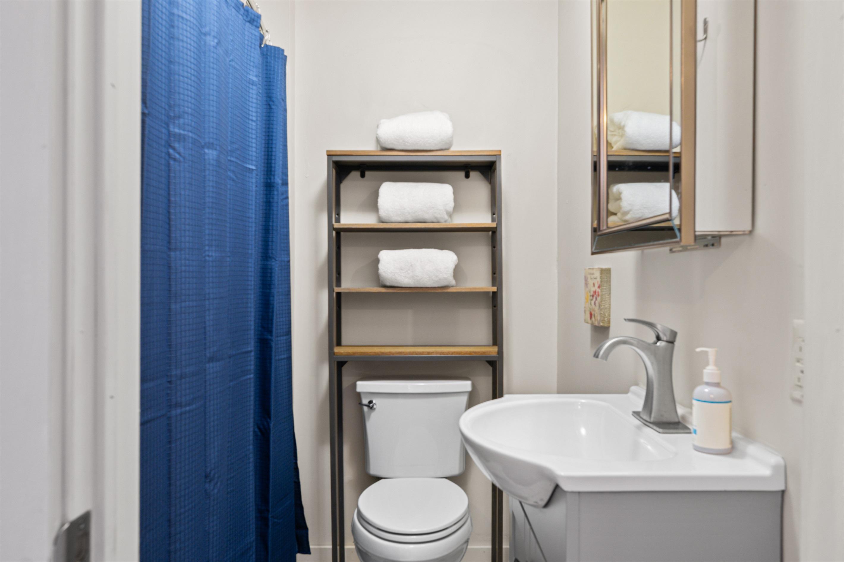The full bathroom is centrally located on the upper floor between both bedrooms. Tub/Shower