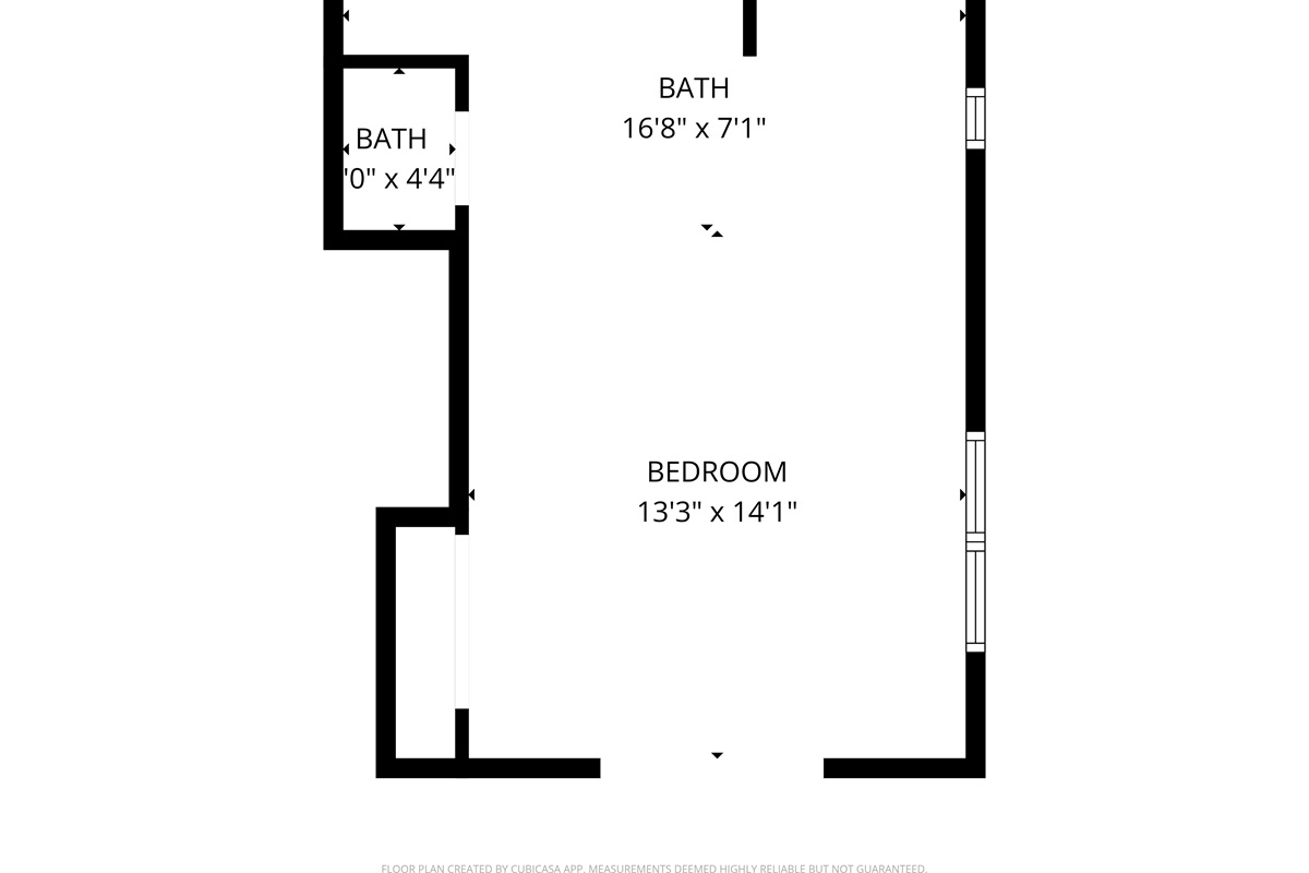 This floor plan illustrates the private guesthouse layout, offering a separate sleeping space and bathroom for added privacy.