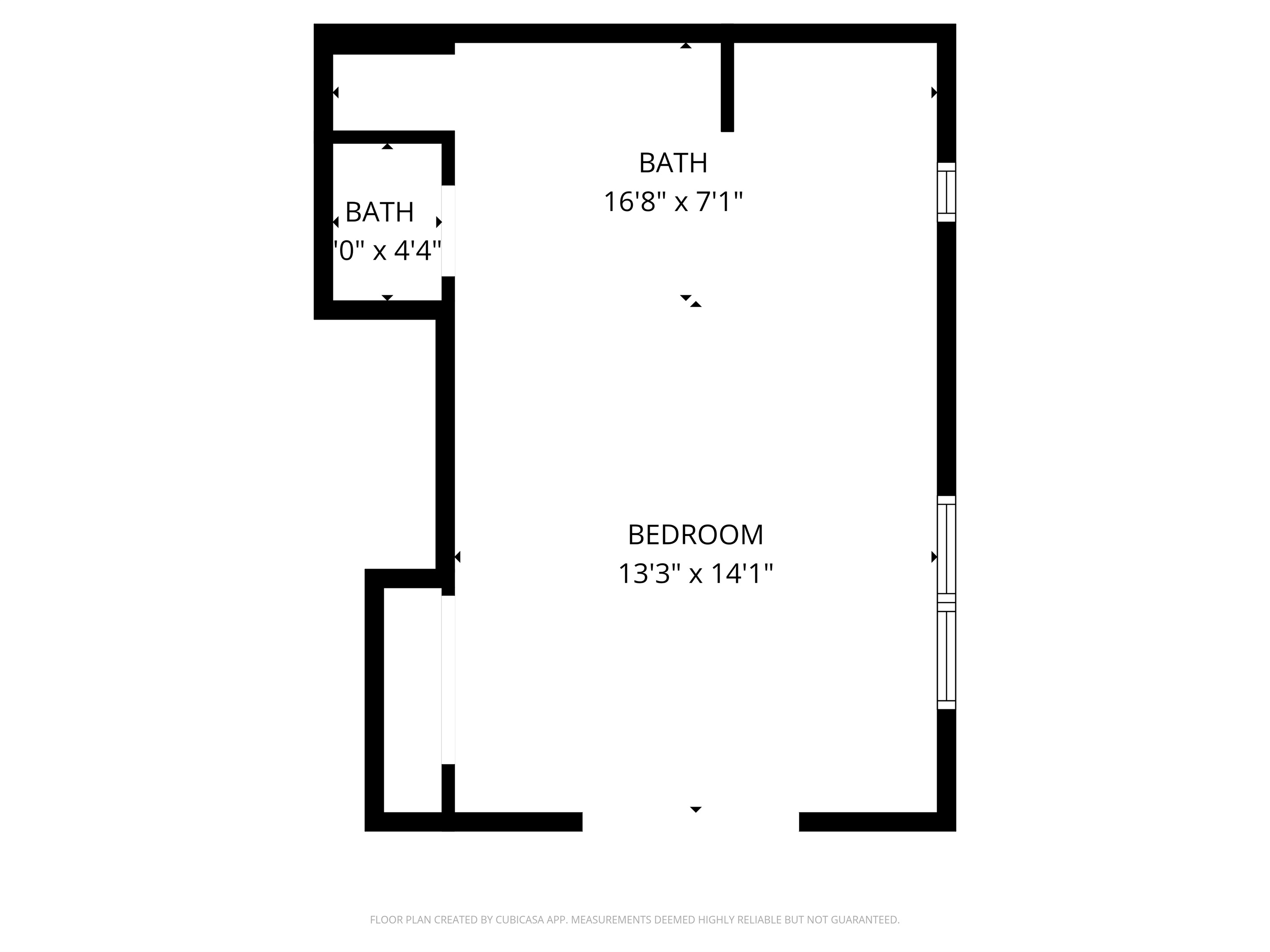 This floor plan illustrates the private guesthouse layout, offering a separate sleeping space and bathroom for added privacy.