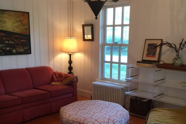 Living room with pull out sofa and fireplace