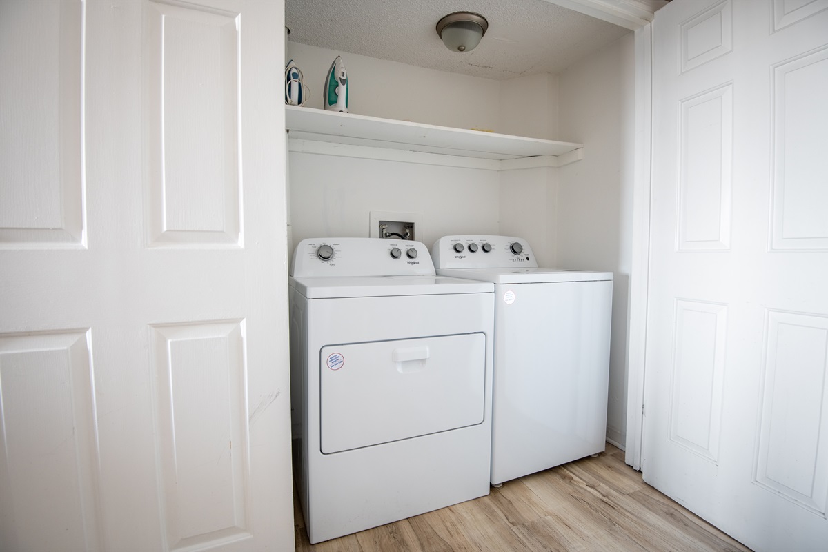 Unit E has its own laundry space, which includes some laundry pods and dryer sheets - perfect for longer stays!