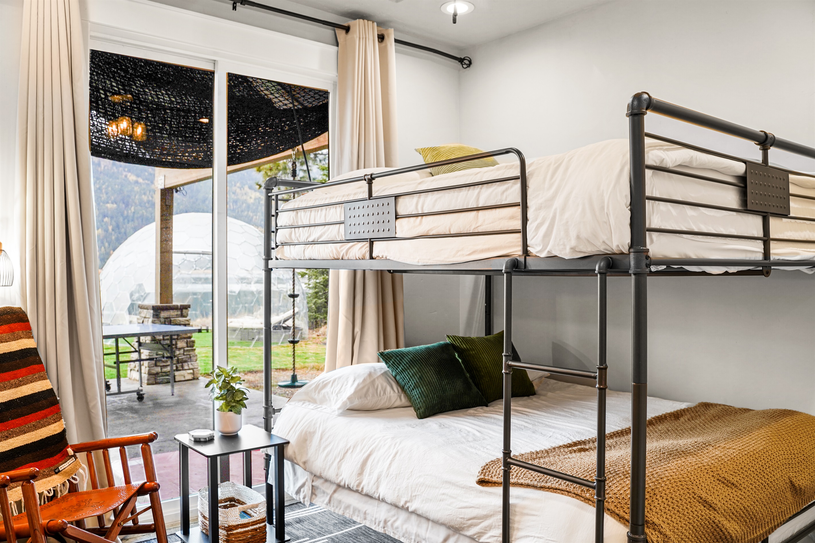 Perfect kids room Bunk beds and direct access to outdoor fun.