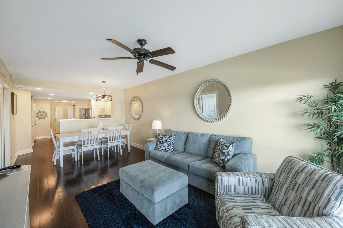 The living room sofa is a Sleeper Sofa and leads to the private balcony, which overlooks the Intracoastal Waterway!