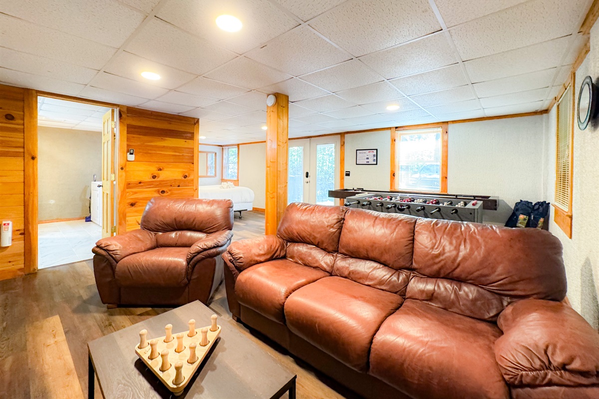 sitting area in the lower level game room 