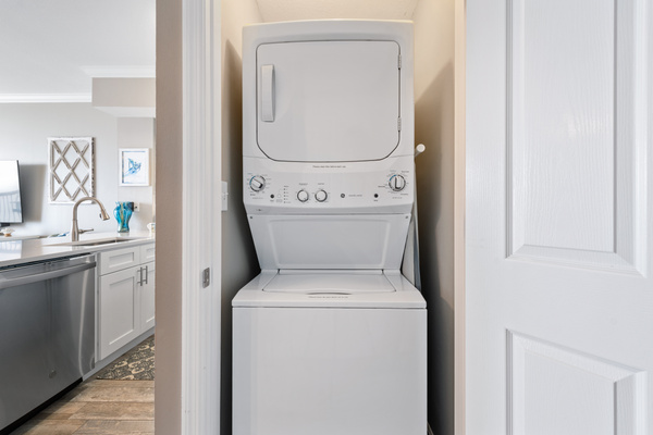 Stacked washer and dryer.